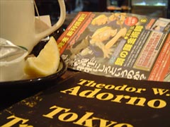 Reading Adorno at Pronto Coffee Shop Ueno. November 2003